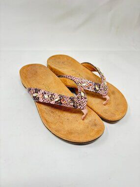 Vionic Lucia Snake Print Flip Flops Womens 6 Pink Embellished Comfort